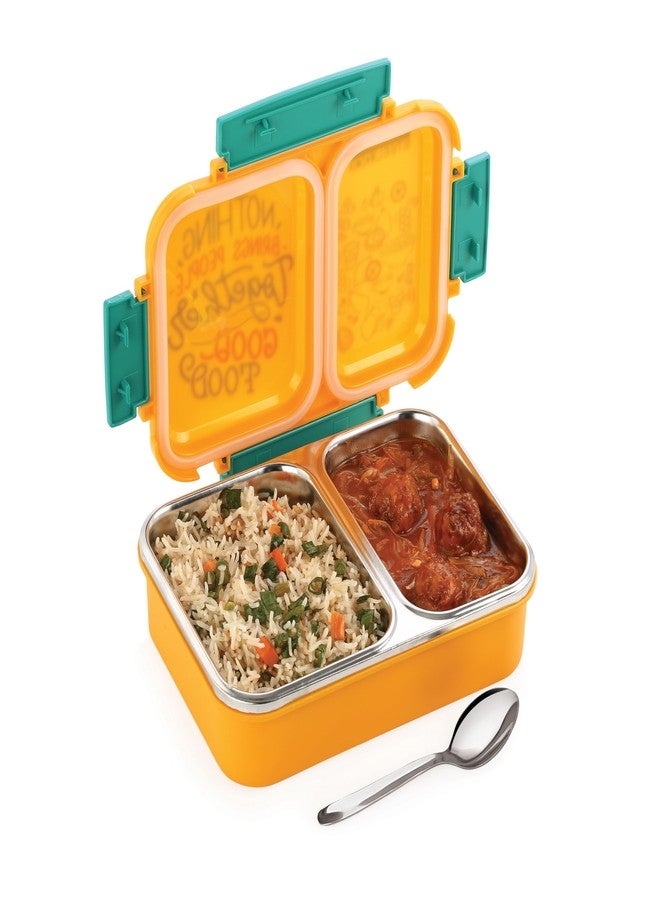 STEELLOCK علبة طعام ستيللوك سمارت ميل المعزولة المصنوعة من الفولاذ المقاوم للصدأ، ذات قسمين، للأطفال والكبار، مانعة للتسرب، مزودة بغطاء محكم الإغلاق من السيليكون، علبة بينتو للمدرسة والمكتب، للأولاد والبنات، 650 مل - أصفر - Image 3